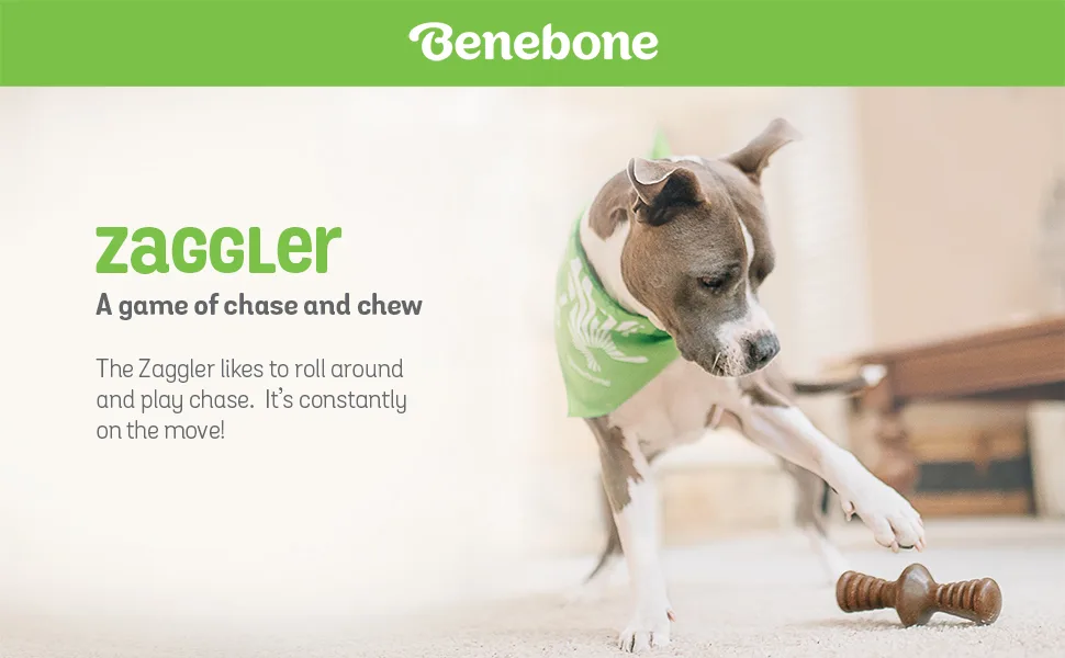 Benebone Zaggler Rolling Dog Chew Toy for Aggressive Chewers, Real Flavors, Made in USA REAL Bacon Medium - product information 1