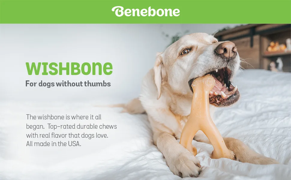 Benebone Wishbone Durable Dog Chew Toy for Aggressive Chewers, Real Flavors, Made in USA REAL Bacon Medium - product information 1