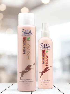 TropiClean SPA Lavish Cologne Spray for Pets - Made in USA - Neutralizing - Conditioning - Sun Protection For Him 8 Ounce - sensitive shedding white tearless oil wash bath clean moisturize organic pet head scent tropical