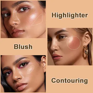 Fengyang 3Pcs 3 in 1 Creamy Highlighter Stick Liquid Contouring Blush Stick Liquid Blush Stick with Cushion Applicator Contouring Face Makeup Blush (B) - style