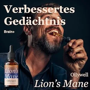 Ollywell Lion's Mane Natural Drops - Brain Booster - 30ml - Concentration - Nervous System Support - Memory - Extrait de Lion