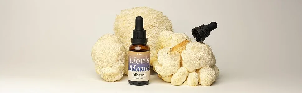 Ollywell Lion's Mane Natural Drops - Brain Booster - 30ml - Concentration - Nervous System Support - Memory - ollywell