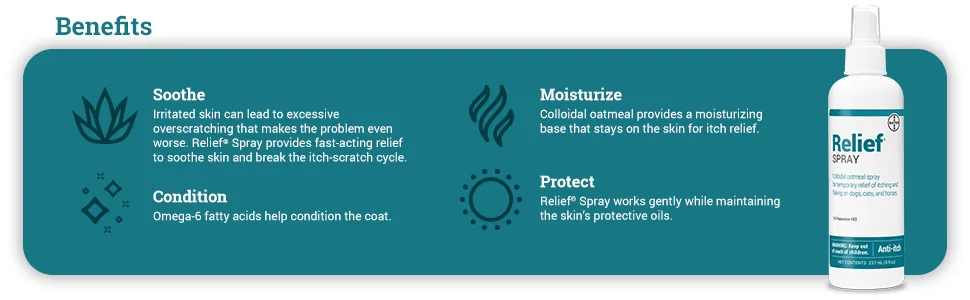 Relief Spray, temporary relief of itching and flaking, for dogs, cats and horses, 8 oz - product information 3