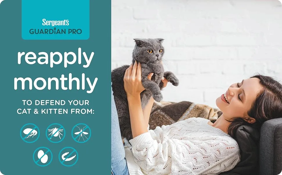 Sergeant's Guardian Pro Flea & Tick Squeeze On Topical Cats 6lbs and Over, 3 Count - Reapply Monthly To Defend Your Dog & Puppy From