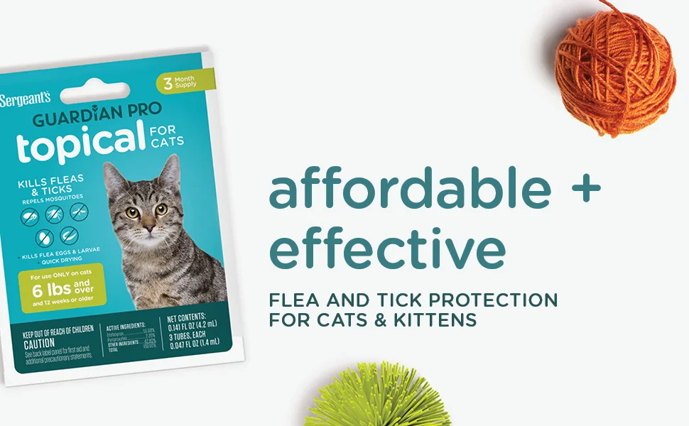 Sergeant's Guardian Pro Flea & Tick Squeeze On Topical Cats 6lbs and Over, 3 Count - Simple + Effective - Flea and tick care for pets