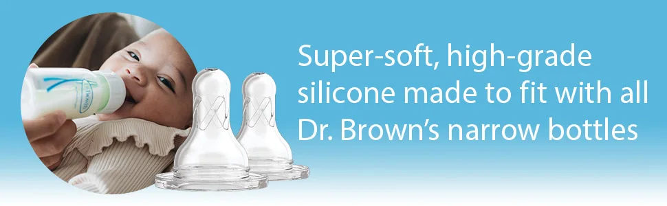 Dr. Brown's Original Nipple, Level 2 (3m+), (6 Count) Level 2, 6 Pack, 3m+ - Super-soft, high-grade silicone made to fit with all Dr. Brown
