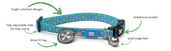 Max & Molly Classic Adjustable Smart ID Fashion Cat Collar with Safety Bell and Breakaway Buckle Hibiscus - cat collar
