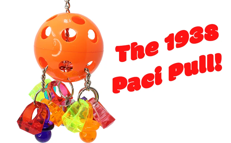 Bell Paci Pull Bonka Bird Toys Colorful Plastic Pullable Interactive Parrot African Grey Cockatoo, Cockatiel, Conure, Quaker, Caique, Eclectus, and Similar Birds. Acrylic Ring & Pacifier - 1938 Paci Pull Bonka Bird Toys Colorful Pulling Parrot Cockateil Budgie Finch Parrotlet Parakeet