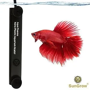 SunGrow Halfmoon Betta Heater, 10 Watts, for Small Tanks, Fully Submersible Aquarium Heater, Automatically Reaches Preset Temperature, Energy-Efficient Heating Module, Suction Cups Included - HEATER