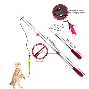 M JJYPET Retractable Cat Toys Wand ,12 Packs Interactive Cat Feather Toys,9 Assorted Teaser Refills with Bell for Cat,Kitten - product information 3