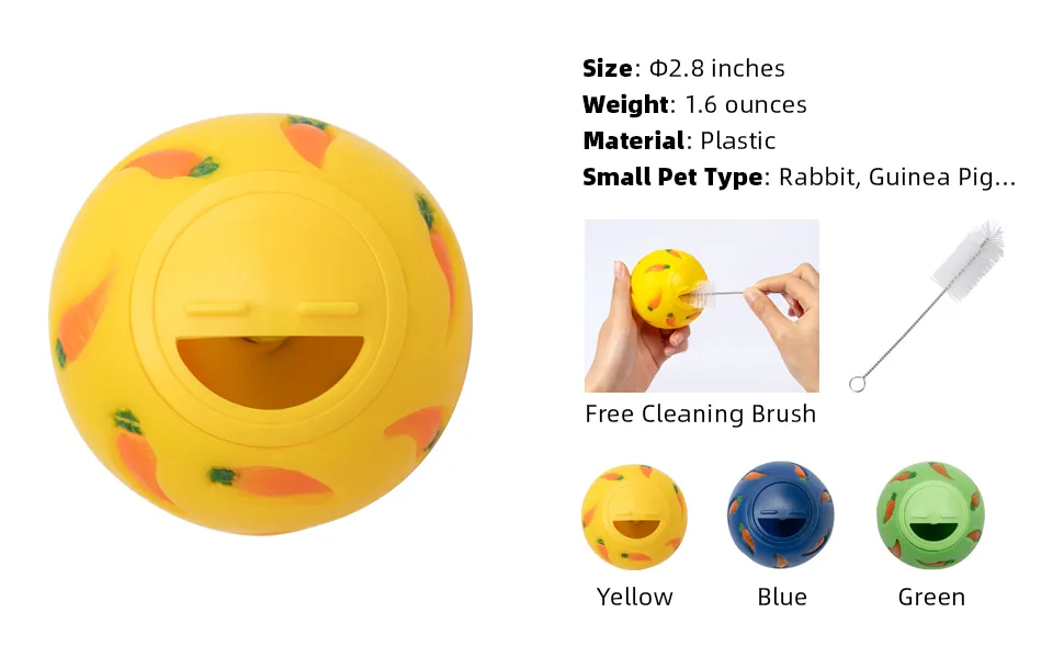 Niteangel Treat Ball, Snack Ball for Small Animals Small Yellow, Blue & Green - product information 6