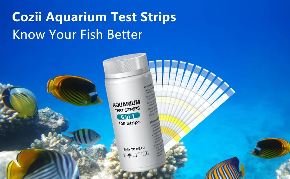 Aquarium Test Strips,100 Strips Fish Tank Test Kit for Testing pH Nitrite Nitrate Chlorine General & Carbonate Hardness, Accurate Saltwater and Freshwater Aquarium Water Testing 6 in 1 - Aquarium test strips