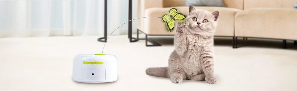 All for Paws Interactive Motion Activate Cat Butterfly Toy with One Replacement Flashing Butterflies Toy 6pack Refill - cat toys