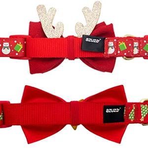azuza 2 Pack Cat Collar Breakaway with Bell and Removable Bowtie Cat Collar Adjustable from 8"-12" Neck: 8"-12" 1#Christmas - breakaway cat collar