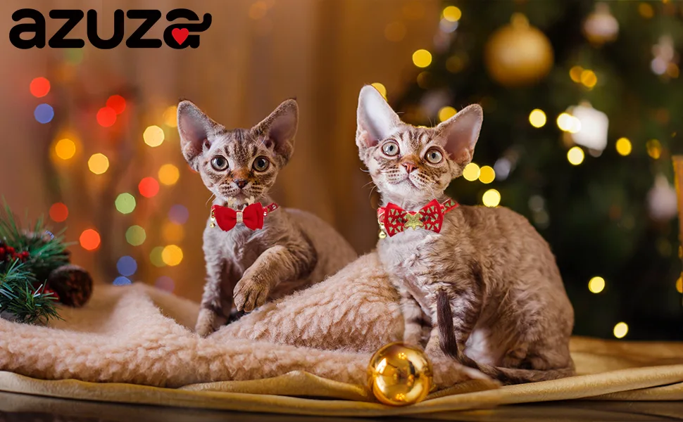 azuza 2 Pack Cat Collar Breakaway with Bell and Removable Bowtie Cat Collar Adjustable from 8"-12" Neck: 8"-12" 1#Christmas - Christmas cat collar