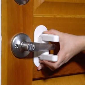 Door Lever Lock (2 Pack) Child Proof Doors & Handles 3M Adhesive - Child Safety By Tuut - outsmart out smart prevent door handle lock locks lever childproof child proof childproofing knob