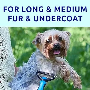 Pat Your Pet Deshedding Brush - Double-Sided Undercoat Rake for Dogs & Cats - Shedding Comb and Dematting Tool for Grooming Blue - For long and medium fur and undercoat