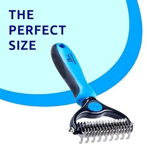 Pat Your Pet Deshedding Brush - Double-Sided Undercoat Rake for Dogs & Cats - Shedding Comb and Dematting Tool for Grooming Blue - The Perfect Size
