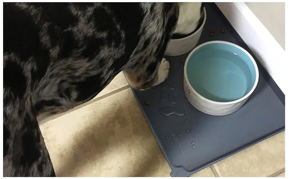 Hoki Found Waterproof Silicone Pet Feeding Mats with High Lips, Multiple Size and Colors for Dogs, Cats & Others 19 x 12 Gray - spillproof