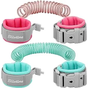 Blisstime Toddler Leash, 2 Pack Kid Leash Anti Lost Wrist Link with Key Lock Baby Leash Harness for Toddler (Mint Green+Pink) - product information 2