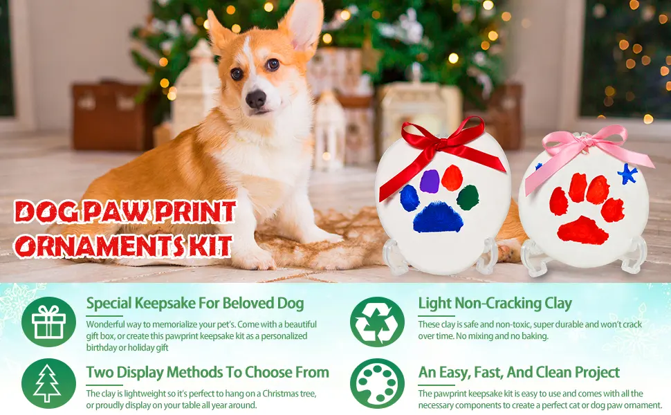 Vumdua Pawprint Keepsake Kit (Makes 2), DIY Dog or Cat Pet Paw Print Impression Kit with Light Clay and Bonus Personalization Tool, Personalized Gift for Pet Lovers, Keepsake - Pawprint Keepsake Kit