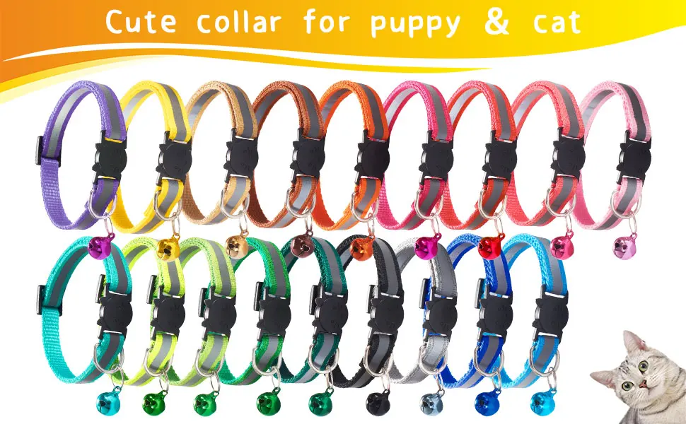 YUIONNAY Breakaway Cat Collars-Puppy Collars for Litter - Kitten Collar with Bell Breakaway Collars Breakaway B - Puppy Collars