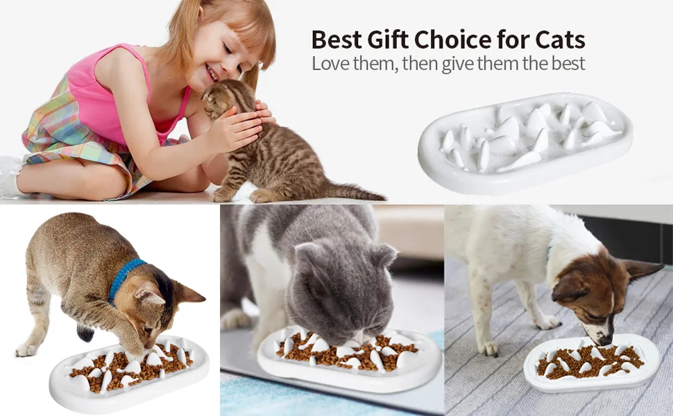 Upgraded Slow Feeder Cat Bowls, Fun Pet Feeder Bowl Stopper,Interactive Bloat Stop Cat Feeder,Durable and Prevents Obesity Improves Digestion Pet Bowl white fish bone design - cat slow feeder bowl