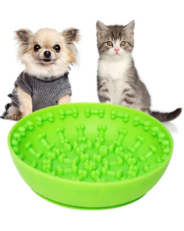 Upgraded Slow Feeder Cat Bowls, Fun Pet Feeder Bowl Stopper,Interactive Bloat Stop Cat Feeder,Durable and Prevents Obesity Improves Digestion Pet Bowl white fish bone design - green lick bowl
