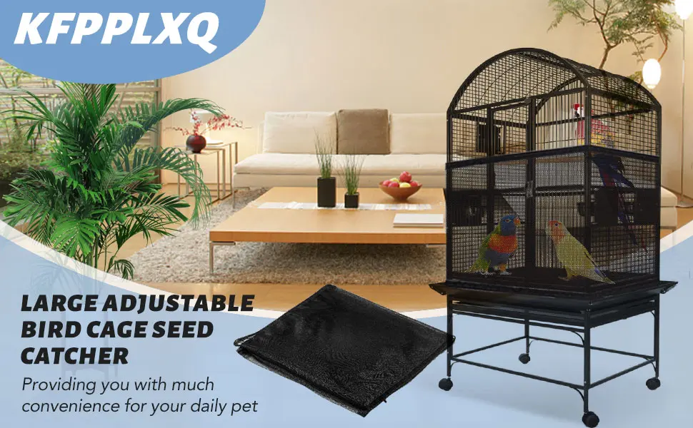 Bird Cage Netting Seed Catcher - Adjustable Bird Cage Skirt Seed Catcher, Large Soft Breathable Mesh Bird Seed Catcher for Indoor Round Square Cage - bird cage seed catcher large