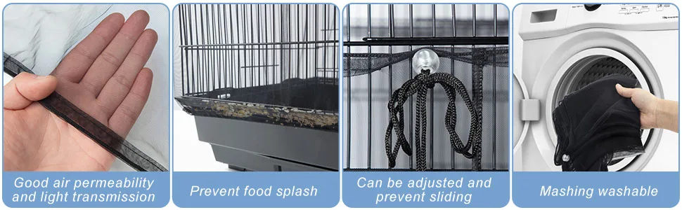 Bird Cage Netting Seed Catcher - Adjustable Bird Cage Skirt Seed Catcher, Large Soft Breathable Mesh Bird Seed Catcher for Indoor Round Square Cage - bird cage seed catcher large