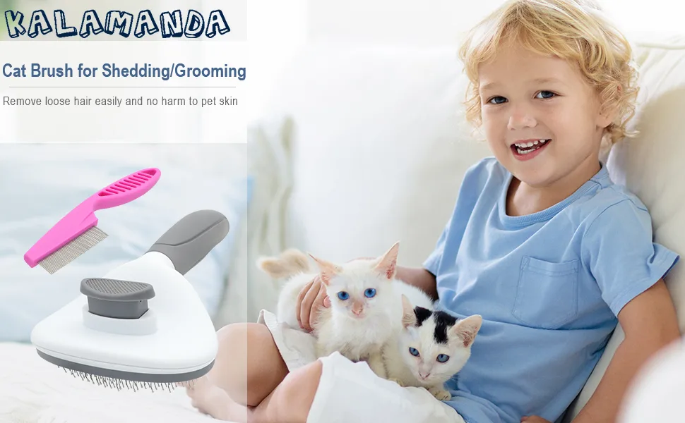 Cat Brush for Shedding and Grooming, Pet Self Cleaning Slicker Brush with Cat Hair Comb Grey - Cat Brush