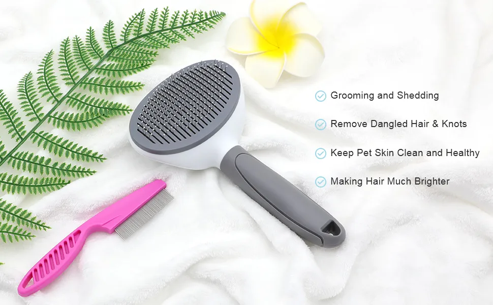 Cat Brush for Shedding and Grooming, Pet Self Cleaning Slicker Brush with Cat Hair Comb Grey - product information 4