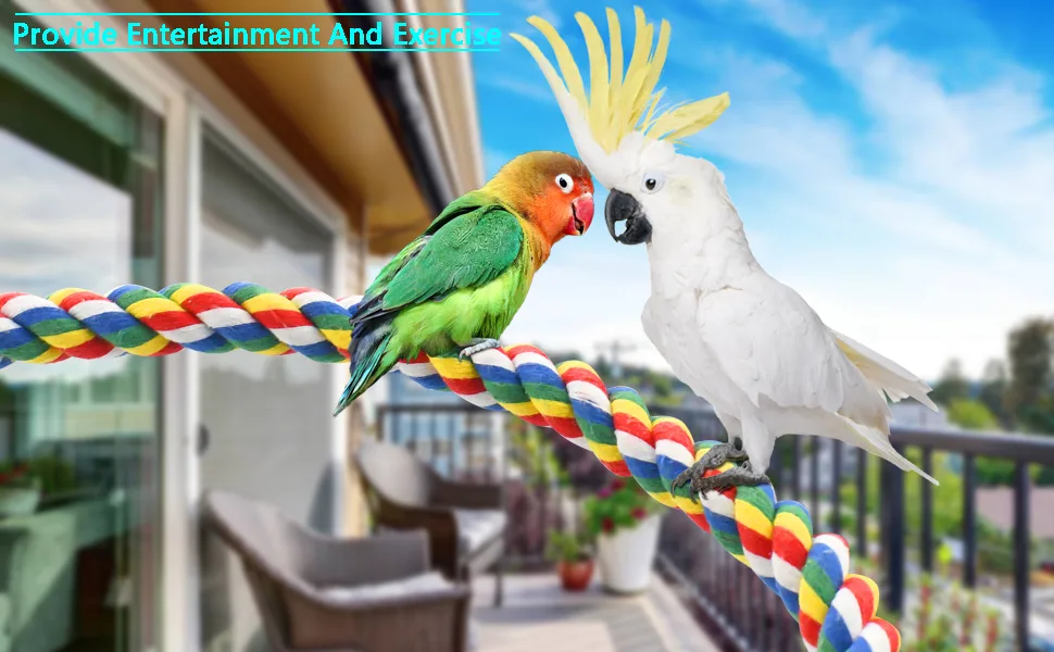 Bird Rope Perch for Parrots, Cockatiels, Parakeets, Budgie Cages Comfy Birds Colorful Rope Perches Toy 41inch metal nut - bird rope