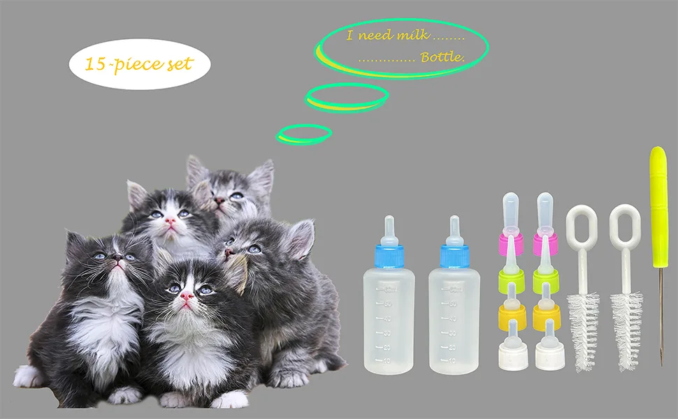 Pet Bottle Kit, Squeeze Liquid Bottle Replaceable Silicone Teat Mini Teat for Newborn Kittens, Puppies, Rabbits, Small Animals Replacement Teat Cat Feeding Bottle Feeding Tool - pet bottle