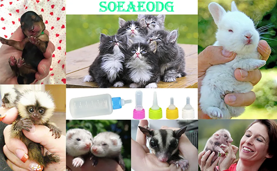 Pet Bottle Kit, Squeeze Liquid Bottle Replaceable Silicone Teat Mini Teat for Newborn Kittens, Puppies, Rabbits, Small Animals Replacement Teat Cat Feeding Bottle Feeding Tool - pet bottle