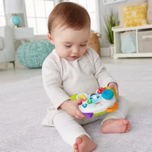 Fisher-Price Pretend Video Game Controller Baby Toy with Music Lights and Learning Songs, Fine Motor Toy Standard - Laugh & Learn