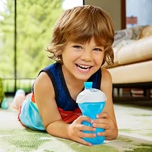 Munchkin Any Angle Click Lock Weighted Straw Trainer Cup, Blue, 7 Oz 1 Count (Pack of 1) Blue - bite proof
