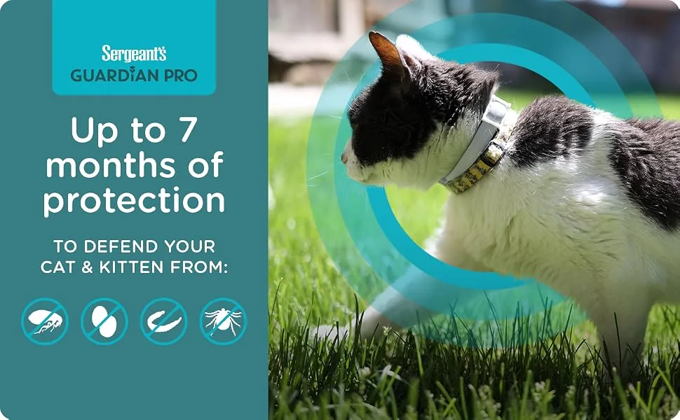 Sergeant's Guardian Pro Flea & Tick Cat Collar, 1 Count - Reapply Monthly To Defend Your Dog & Puppy From