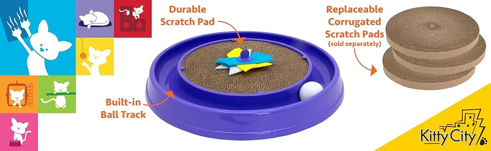 Kitty City Deluxe and Basic Cat Toy Box, Scratcher Ball Track Scratcher Refill - Cat Scratcher