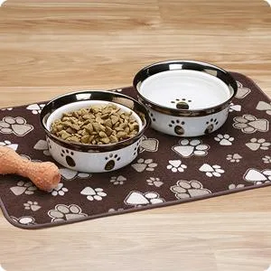 Kitchen Basics Microfiber Pet Bowl Feeding Mat, Anti-Skid and Absorbent Taupe Paws - product information 10