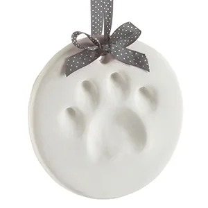 Pearhead Pet DIY Pawprints Keepsake Kit for Dogs or Cats Silver Ribbons Pawprint Ornament - Pet paw print keepsake ornament with 3 gray ribbons for easy hanging