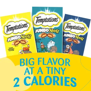 TEMPTATIONS Jumbo Stuff Cat Treats, Savory Salmon, Multiple Sizes, Large Cat Treats 14 Ounce (Pack of 1) - Big Flavor at a Tiny 2 Calories