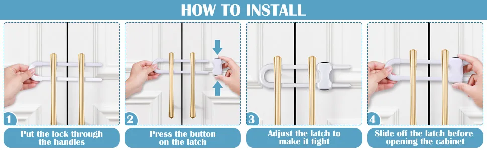 6 Packs Sliding Cabinet Locks, Modacraft Baby Proofing U-Shaped Child Safety Latches Adjustable White Locks for Handles Knobs Drawers Closet Cupboard 6 PCS White - baby