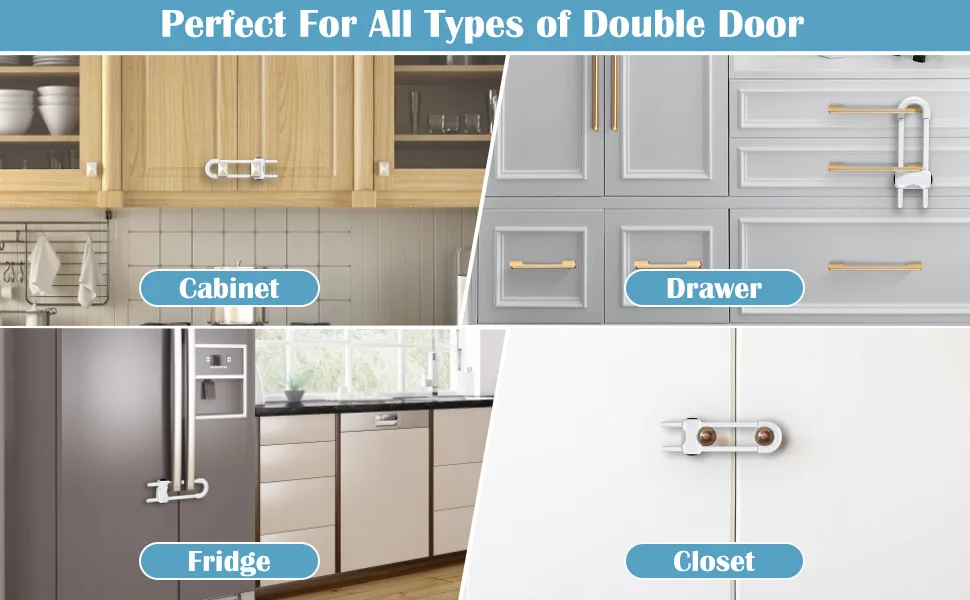 6 Packs Sliding Cabinet Locks, Modacraft Baby Proofing U-Shaped Child Safety Latches Adjustable White Locks for Handles Knobs Drawers Closet Cupboard 6 PCS White - baby