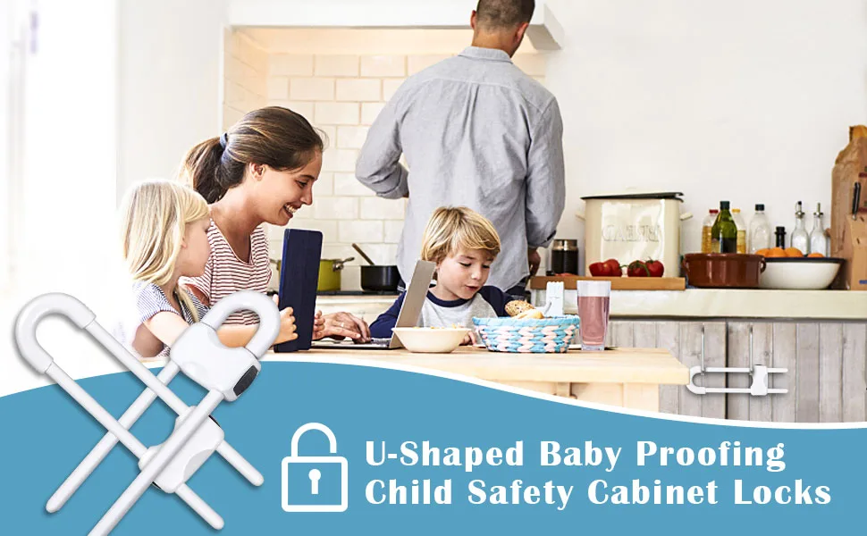 6 Packs Sliding Cabinet Locks, Modacraft Baby Proofing U-Shaped Child Safety Latches Adjustable White Locks for Handles Knobs Drawers Closet Cupboard 6 PCS White - Sliding Cabinet Locks