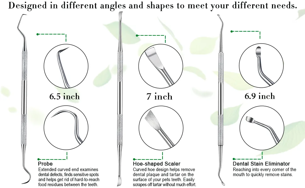 3 Pieces Dog Dental Tooth Scaler and Scraper Stainless Double Headed Tarter Remover Scraper Pet Teeth Cleaning Tools for Dog and Cat Silver - product information 3