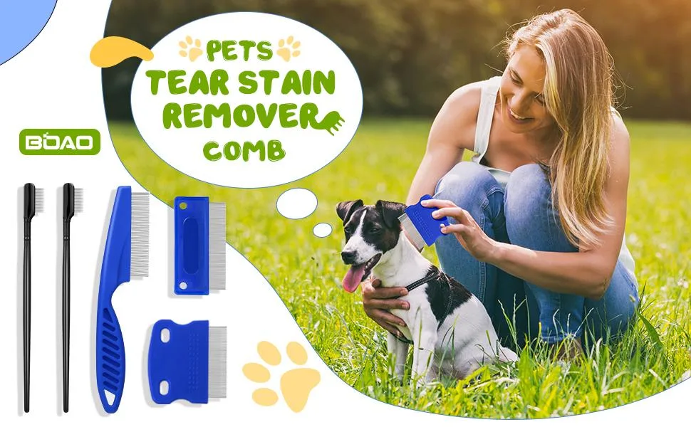 5 Pieces Dog Eye Combs Tear Stain Remover Combs Pet Grooming Comb for Small Dogs Gently Removing Eye Mucus and Crust (Blue, Black) - product information 1