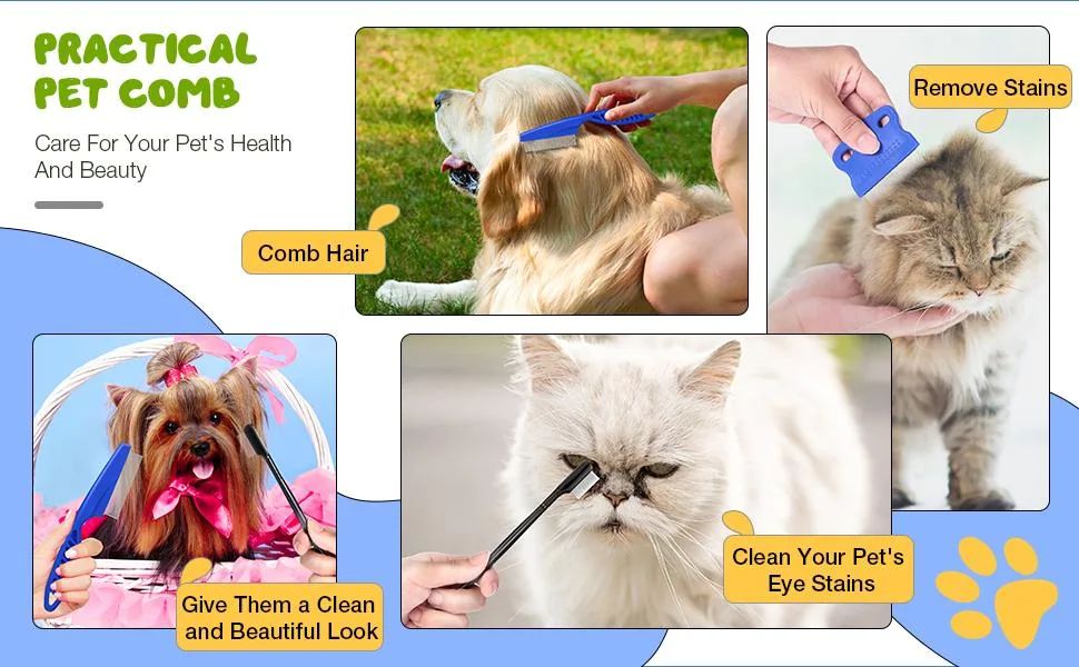 5 Pieces Dog Eye Combs Tear Stain Remover Combs Pet Grooming Comb for Small Dogs Gently Removing Eye Mucus and Crust (Blue, Black) - product information 4