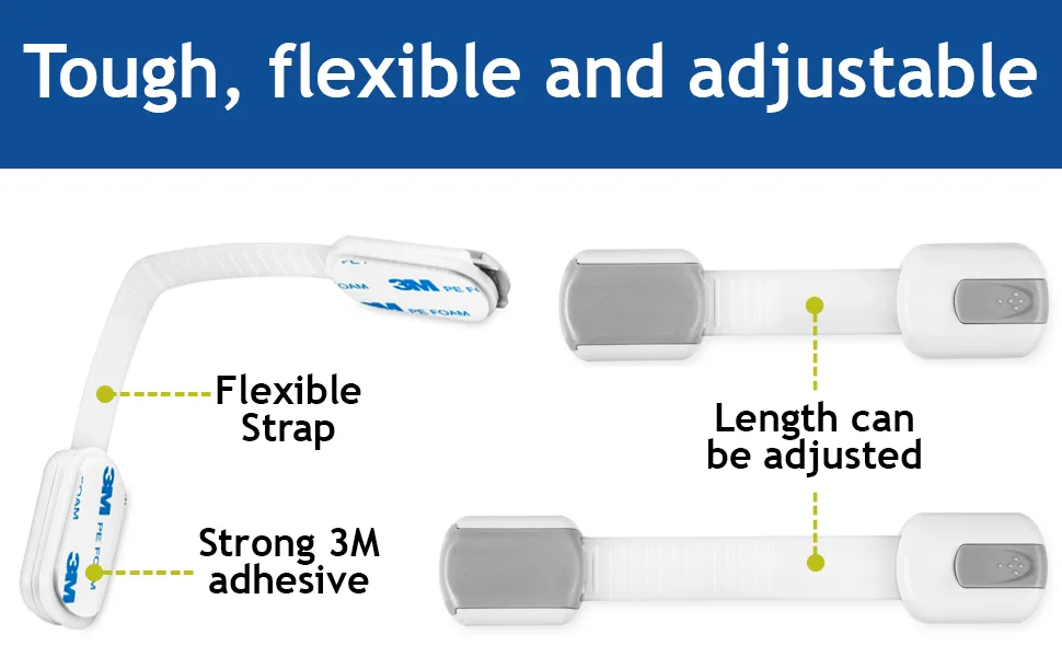 Child Safety Strap Locks to Childproof Cabinets, Drawers, Appliances & More 2022 (4-Pack, White) 4 Count (Pack of 1) White - babyproof drawers