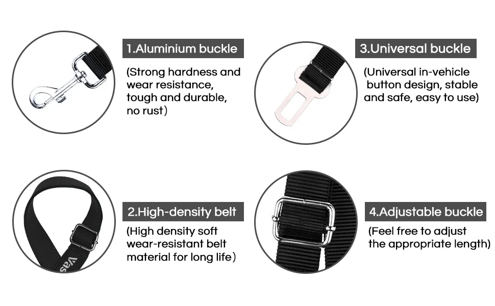 Vastar 2 Packs Adjustable Pet Dog Cat Car Seat Belt Safety Leads Vehicle Seatbelt Harness Black - product information 3